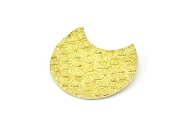 Brass Moon Pendant, 2 Raw Brass Fish Scale Textured Moon Pendants With 2 Loops (28x18mm) BS 2448