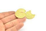 Brass Moon Pendant, 2 Raw Brass Fish Scale Textured Moon Pendants With 2 Loops (28x18mm) BS 2448