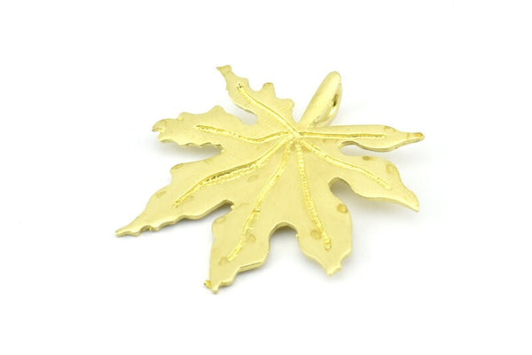 Brass Leaf Pendant, 2 Raw Brass Leaf Pendants With 1 Loop, Charms, Earrings, Findings (37x1mm) V114