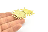 Brass Sun Pendant, 2 Raw Brass Textured Sunny Pendants With 2 Loops, Earrings, Findings (40x25x1.2mm) BS 2449