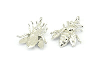 Huge Bee Pendant, 4 Silver Tone Bee Charms With 1 Hole, Pendants (26x20x4.5mm) U136