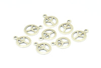 Silver Peace Charm, 50 Antique Silver Plated Brass Peace Sign Charms With 1 Loop (10mm) A0233