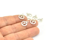 Silver Peace Charm, 50 Antique Silver Plated Brass Peace Sign Charms With 1 Loop (10mm) A0233