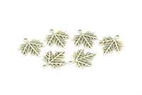 Silver Leaf Charm, 12 Antique Silver Plated Brass Leaf Charms With 1 Loop, Pendant, Findings (17x14.5x0.5mm) A0709