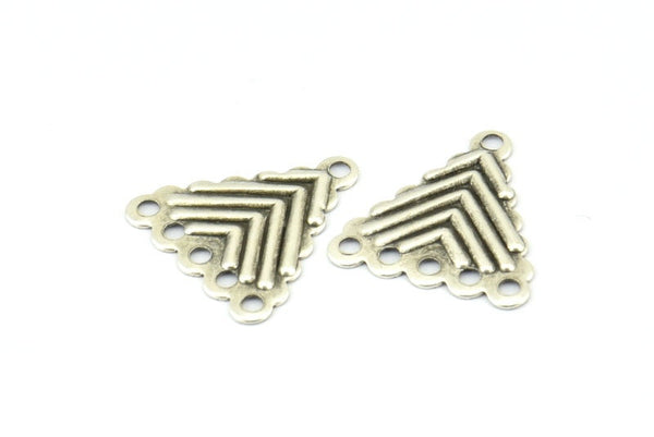 Triangle Earring Finding, 25 Antique Silver Plated Brass Textured Triangle With 5 Holes Setting, Findings (18x17mm) Brs 145 A0462