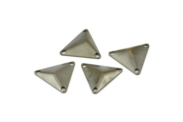 Sewing Triangle Finding, 30 Antique Brass Triangle Cambered Findings, Bead Caps, Tags With 3 Holes (14mm) K098