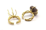 Brass Claw Rings, Raw Brass Adjustable Ring With 6 Claw For Natural Stones N0116