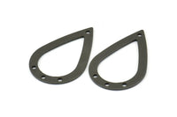 Black Drop Charm, 12 Oxidized Brass Black Drop Charms With 4 Holes, Findings (31x20x0.75mm) E043