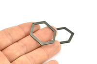Hexagon Choker Charm, 6 Oxidized Brass Black Hexagon Charms With 1 Hole, Pendants, Findings (33x24.5x1mm) E074