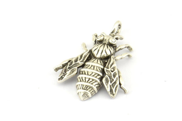 Huge Bee Pendant, 4 Antique Silver Plated Brass Charms With 1 Hole, Pendants (26x20x4.5mm) U136