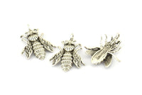 Huge Bee Pendant, 4 Antique Silver Plated Brass Charms With 1 Hole, Pendants (26x20x4.5mm) U136