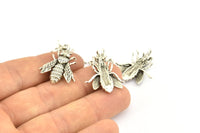 Huge Bee Pendant, 4 Antique Silver Plated Brass Charms With 1 Hole, Pendants (26x20x4.5mm) U136