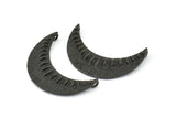 Black Crescent Pendant, 2 Oxidized Brass Black Textured Crescent Pendants With 2 Loops (34x11mm) V053