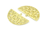 Brass Ethnic Pendant, 2 Raw Brass Semi Circle Pendants with 1 Loop (37x22x1mm) V043