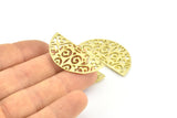 Brass Ethnic Pendant, 2 Raw Brass Semi Circle Pendants with 1 Loop (37x22x1mm) V043
