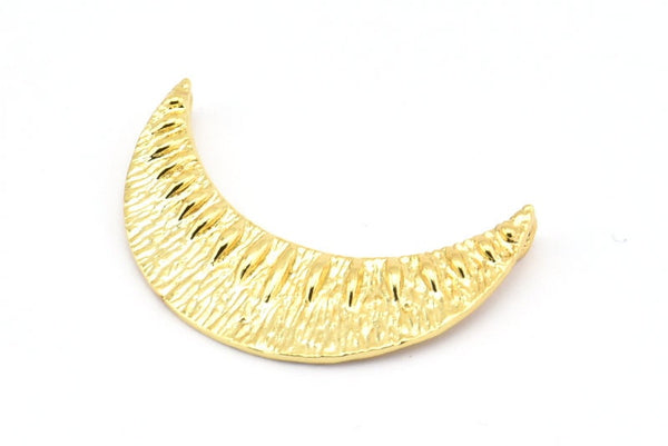 Altın Hilal Kolye, 2 Halkalı 1 Altın Kaplama Pirinç Dokulu Hilal Kolye (34x11mm) V053