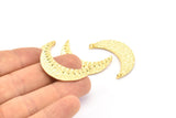 Altın Hilal Kolye, 2 Halkalı 1 Altın Kaplama Pirinç Dokulu Hilal Kolye (34x11mm) V053