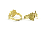 Brass Ring Settings, 10 Raw Brass Half Moon Ring With 2 Stone Setting - Pad Size 4mm E635