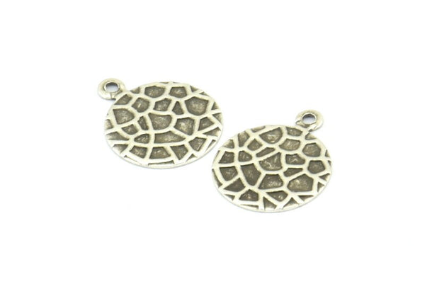 Silver Round Charm, 20 Antique Silver Plated Brass Round Charms, Pendant,findings (13mm) Brs 129 A0521