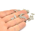 Silver Tulip Charm, 50 Antique Silver Plated Brass Tulip Charms (10x5mm) A0507