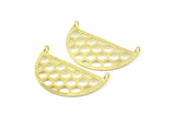 Brass Honeycomb Pendant, 6 Raw Brass Semi Circle Honeycomb Pendants With 2 Loops, Earrings, Charms (32x16x1mm) E662