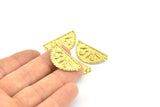 Brass Ethnic Pendant, 2 Raw Brass Semi Circle Pendants with 2 Loops (30x15mm) E665