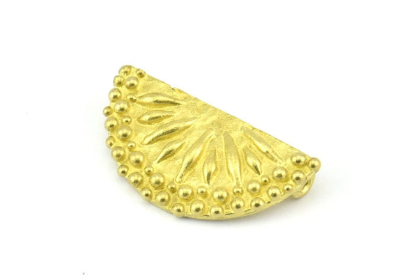 Brass Ethnic Pendant, 2 Raw Brass Semi Circle Pendants with 2 Loops (30x15mm) E667