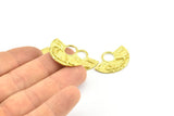 Brass Ethnic Pendant, 4 Raw Brass Semi Circle Fish Figure Pendants (28x19x1mm) E669