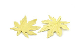 Brass Leaf Pendant, 2 Raw Brass Leaf Pendants With 1 Loop, Charms, Earrings, Findings (37x1mm) V114