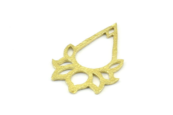 Lotus Flower Pendant, 4 Raw Brass Textured Lotus Flower Pendants, Earrings, Charms (35x24mm) BS 2431