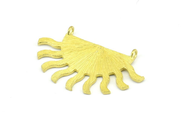Brass Sun Pendant, 2 Raw Brass Textured Sunny Pendants With 2 Loops, Earrings, Findings (40x25x1.2mm) BS 2449