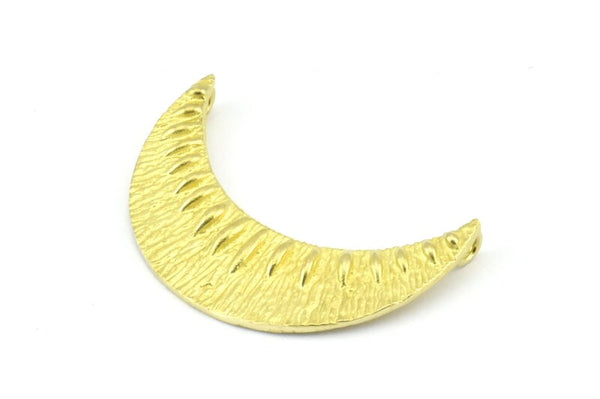 Brass Crescent Pendant, 2 Raw Brass Textured Crescent Pendants With 2 Loops (34x11mm) V053