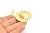 Brass Crescent Pendant, 2 Raw Brass Textured Crescent Pendants With 2 Loops (34x11mm) V053