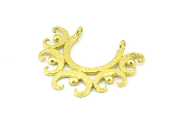 Brass  Ethnic Pendant, 4 Raw Brass Ethnic Motif Pendants With 2 Loops (33x26x1mm) BS 2443
