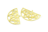 Brass Ethnic Pendant, 4 Raw Brass Semi Circle Pendants with 1 Loop (37x23x1mm) V041
