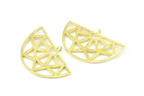 Brass Ethnic Pendant, 4 Raw Brass Semi Circle Pendants with 1 Loop (37x23x1mm) V041