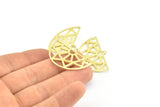Brass Ethnic Pendant, 4 Raw Brass Semi Circle Pendants with 1 Loop (37x23x1mm) V041