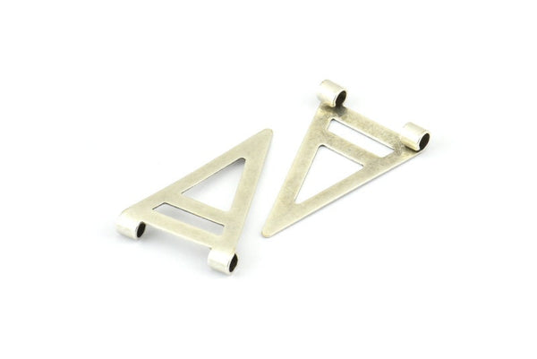 Silver Triangle Charm, 20 Antique Silver Plated Brass Triangle Charms With 2 Holes (17x25mm) Brs 3998-1 A0408
