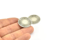 Silver Sun Connector, 10 Antique Silver Plated Brass Round with 2 Holes Connectors (25mm) A0103 H1388