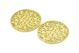 Brass Mandala Charm, 2 Raw Brass Textured Mandala Charms, Earrings, Pendants, Findings (37mm) V124