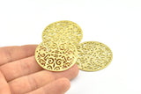 Brass Mandala Charm, 2 Raw Brass Textured Mandala Charms, Earrings, Pendants, Findings (37mm) V124
