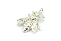 Huge Bee Pendant, 4 Silver Tone Bee Charms With 1 Hole, Pendants (26x20x4.5mm) U136