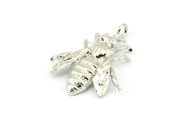 Huge Bee Pendant, 4 Silver Tone Bee Charms With 1 Hole, Pendants (26x20x4.5mm) U136