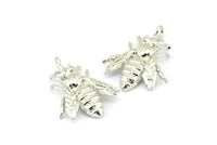 Huge Bee Pendant, 4 Silver Tone Bee Charms With 1 Hole, Pendants (26x20x4.5mm) U136