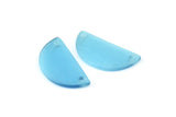 Cat&#39;s Eye Half Moon, 2 Blue Semi Circle Blanks With 2 Holes (30x15x2mm) X063