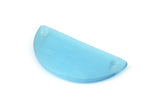 Cat&#39;s Eye Half Moon, 2 Blue Semi Circle Blanks With 2 Holes (30x15x2mm) X063