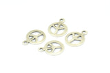 Silver Peace Charm, 50 Antique Silver Plated Brass Peace Sign Charms With 1 Loop (10mm) A0233
