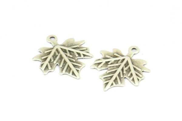 Silver Leaf Charm, 12 Antique Silver Plated Brass Leaf Charms With 1 Loop, Pendant, Findings (17x14.5x0.5mm) A0709