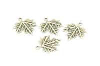 Silver Leaf Charm, 12 Antique Silver Plated Brass Leaf Charms With 1 Loop, Pendant, Findings (17x14.5x0.5mm) A0709