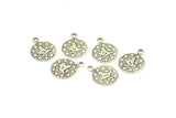 Silver Coin Charm, 50 Antique Silver Plated Brass Round Ottoman Sultan&#39;s Signature Coin Charms With 1 Loop, Findings (10mm) Brs 127 A0517